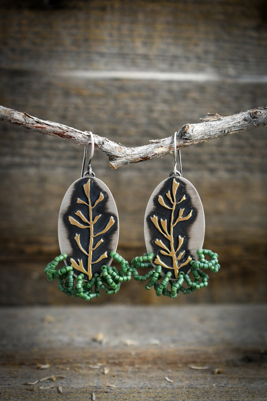 SAGEBRUSH EARRINGS W/ GREEN BEADS